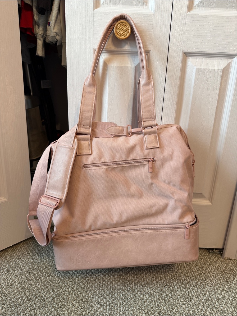 BEIS Weekender Bag - Soft Blush Pink Everyday Tote with Removable Strap
